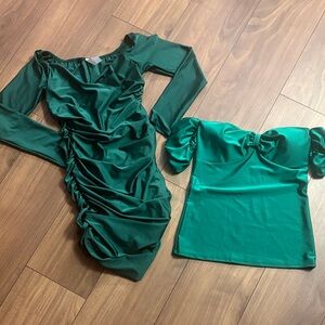 Emerald Green Ruched Dress with free Top